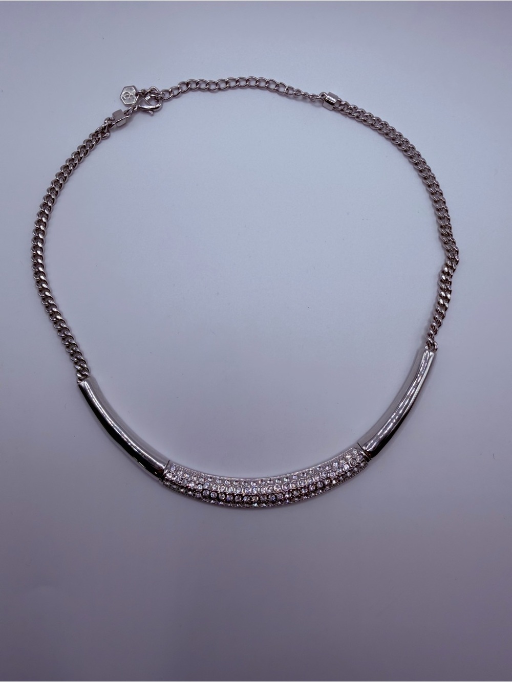 Silver Crystal Pavé Curved Bar Necklace - Women Jewelry